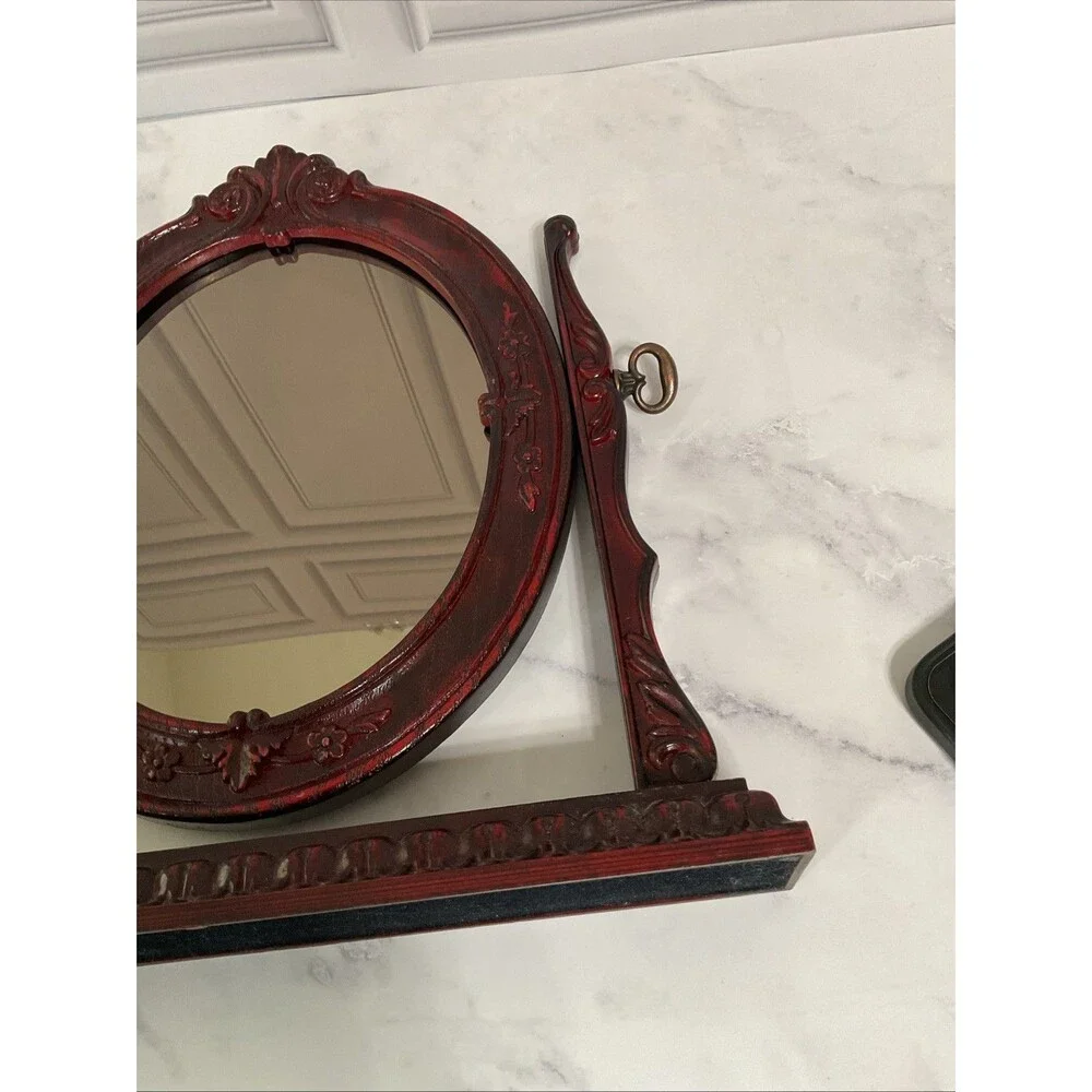 Victorian Ornate Oval Swivel Standing Mirror Vanity Display. 14”H x 13.25”L